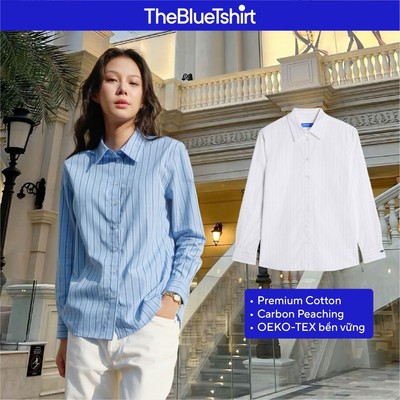 TheBlueTshirt - Áo sơ mi tay dài kẻ sọc dáng suông cotton cao cấp cho nữ - Soho Shirt