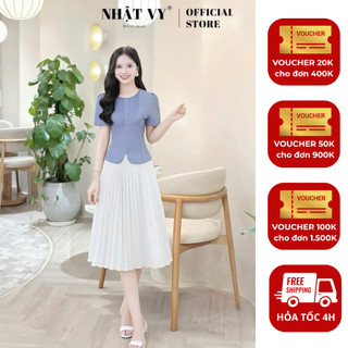 Áo công sở Nhật Vy peplum cổ tròn ngực xếp ly form dáng ôm chất lụa phù hợp đi chơi - D3461 