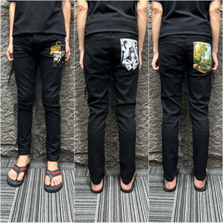 Quần bò jean nam đen trơn túi hoạ tiết Đ/G ,đen trơn dập nhăn 4 cúc form dáng skinnny ôm boy phố ( được ktra hàng)