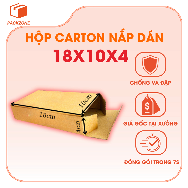 Combo 10 Hộp carton 3 lớp 18x10x4 đóng gói hàng TMĐT, đựng giày dép, phụ kiện, hàng nhỏ nhẹ - PACKZO