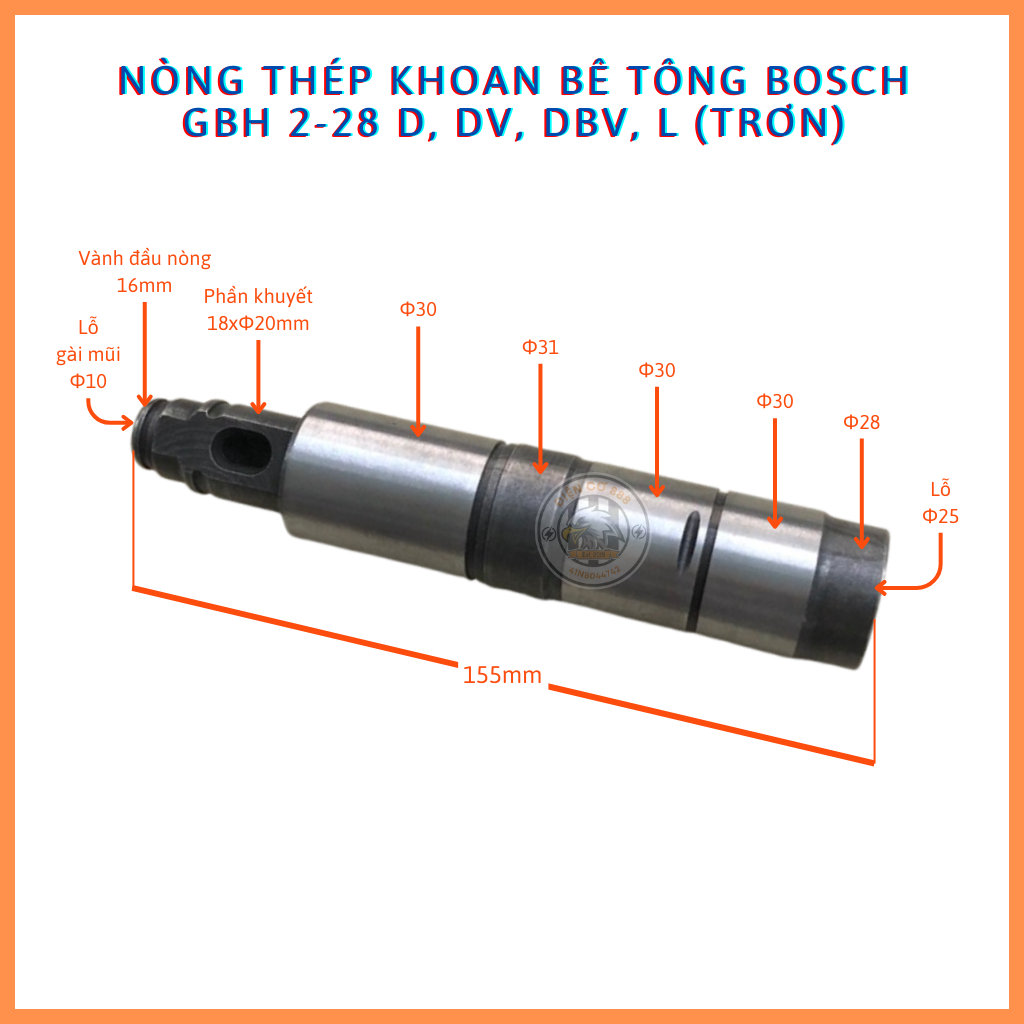 Nòng thép gài mũi máy khoan BOSCH GBH 2-28 D, DV, DBV, L TRƠN