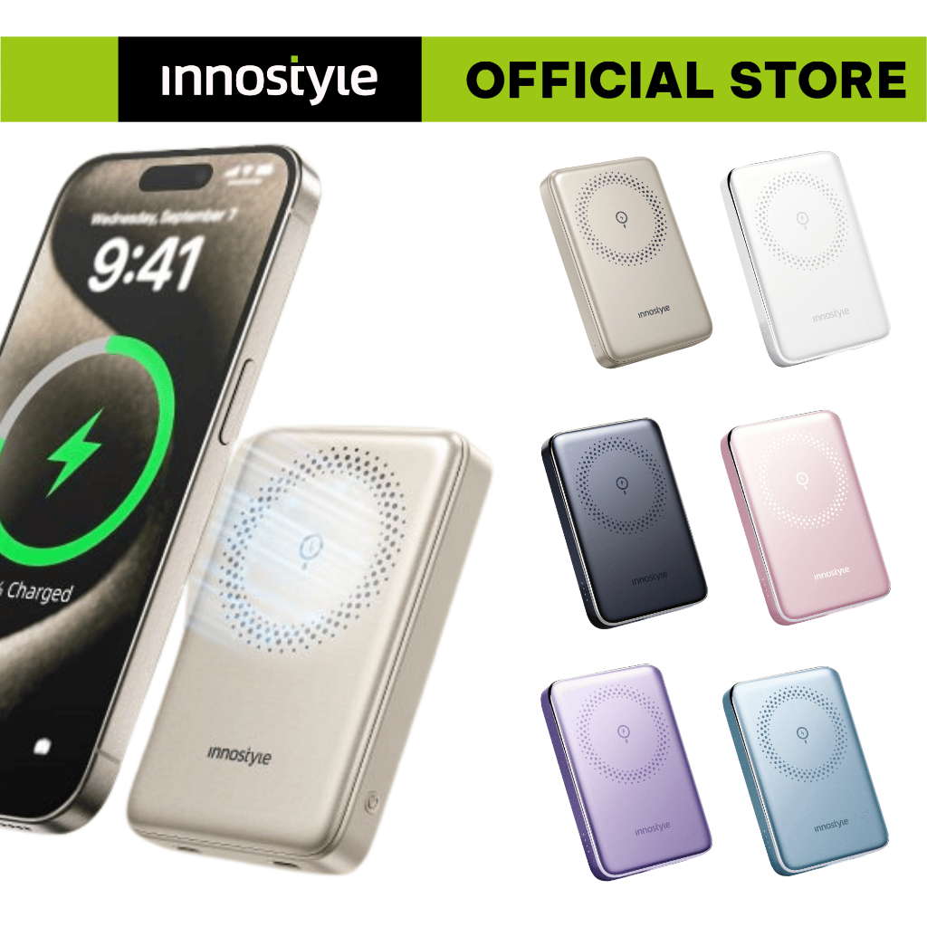 Pin dự phòng không dây từ tính Innostyle Powermag Slim 15W Wireless 10000mah chính hãng, sạc nhanh