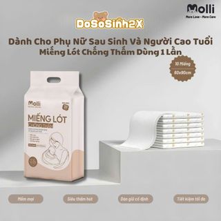 Tấm lót chống thấm Molli tã lót vệ sinh dùng 1 lần 10c/gói cho mẹ sau sinh người lớn tuổi dososinh2x