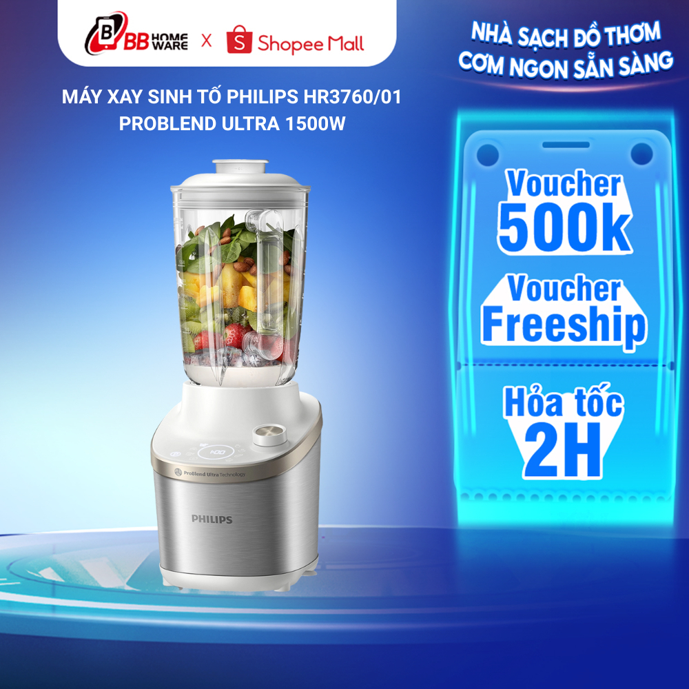 Máy Xay Sinh Tố Philips HR3760/01 ProBlend Ultra Xay Tốc Độ Cao, Màn Hình Kỹ Thuật Số - Bảo Hành Chí