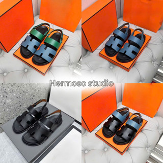 Dép sandal h nam quai ngang đế cao da thật đi êm chân Dép quai dán đế 3cm Nam tính