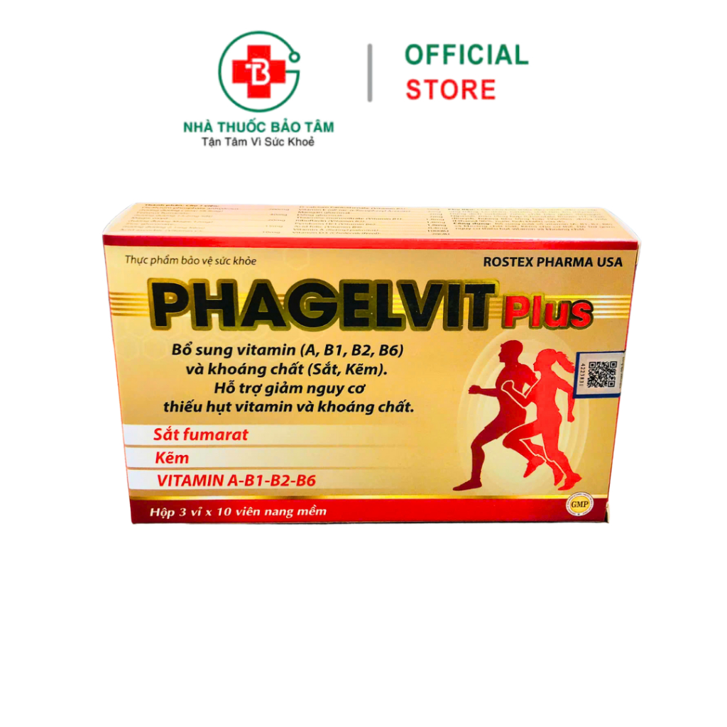 PHAGELVIT Plus Hỗ Trợ Bổ Sung Vitamin A, B1, B2, B6 & Khoáng Chất Sắt Kẽm - Hộp 30 viên