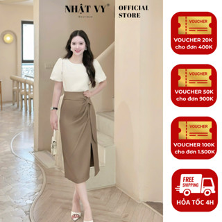 Chân váy công sở Nhật Vy  KHÔNG KÈM ÁO   nhún eo cách điệu xẻ tà chất lụa phù hợp đi làm - D3366 