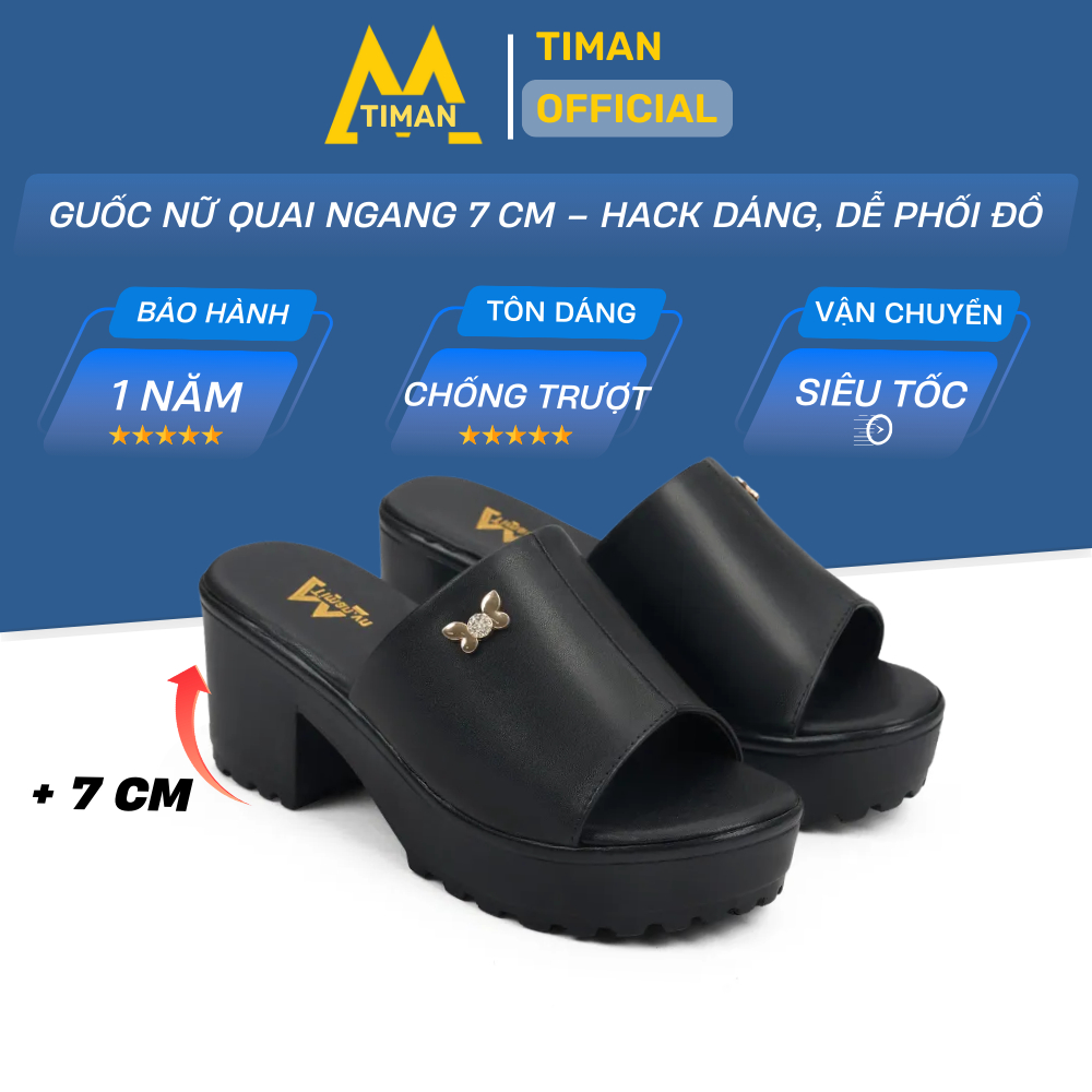 Dép cao gót nữ Timanvn CG219 – đế xuồng 7cm, da PU, êm chân, sang trọng, đi chơi, đi làm, tôn dáng