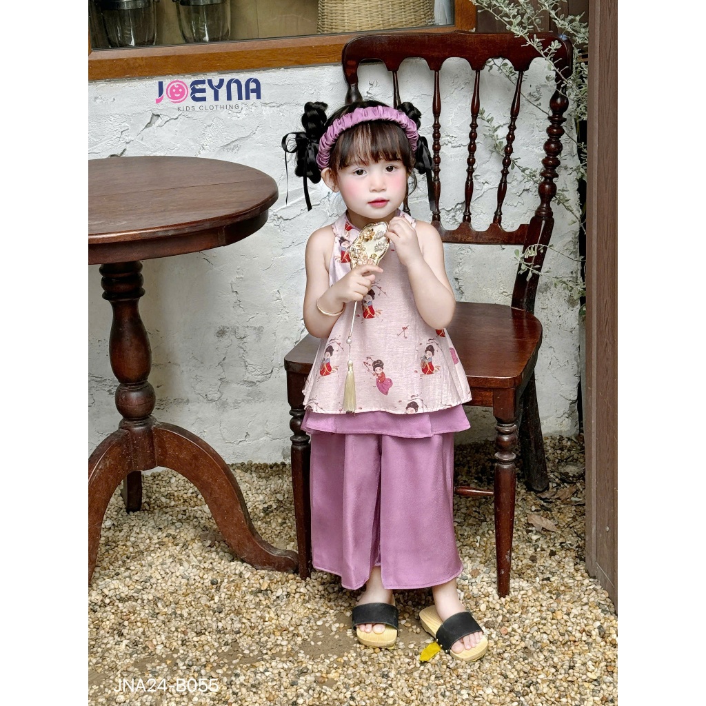 (Tặng Kèm Bờm) Set Yếm Diện Tết Bé Gái Lụa Ngọc Trai Bé Gái JOEYNA - Chất Liệu Mềm Mại, Thoáng Mát
