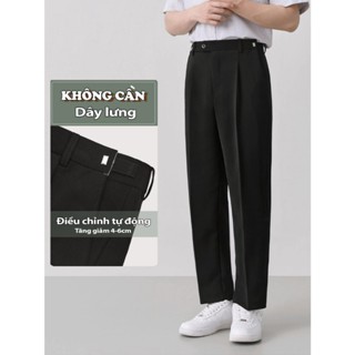 Quần Tây Nam Hàn Quốc Teefa - Cạp Cao Baggy, Đai Chỉnh Eo, Sidetab Lưng Cao, Che Khuyết Điểm