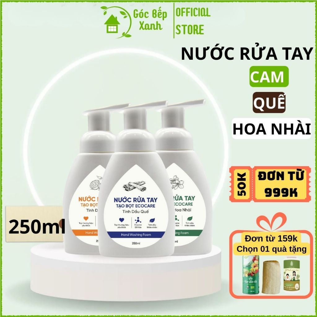 Nước rửa tay Ecocare bồ hòn hữu cơ dạng bọt cam, quế, nhài 250ml