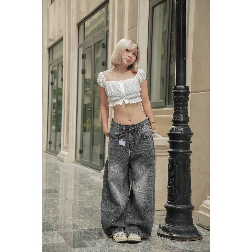 Quần Jean Ống Bí Cho Nữ Dễ Phối Cá Tính Chất Liệu Denim Đứng Form Wash Vintage Quần Rộng IDYLLIC | BigBuy360 - bigbuy360.vn