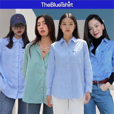 TheBlueTshirt - Áo sơ mi kẻ sọc dài tay phom rộng cho nữ - New Pocket Oversize Shirt - Women