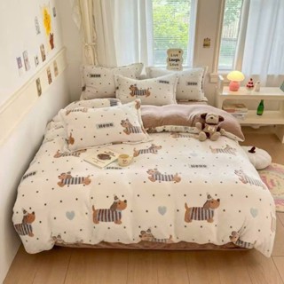 [GIẢM 40K 10/10]  Set 4 Món Vỏ Chăn Ga Gối Nỉ Nhung Sữa Lông Mềm Không Gây Tĩnh Điện Họa Tiết Hoạt Hình Dễ Thương