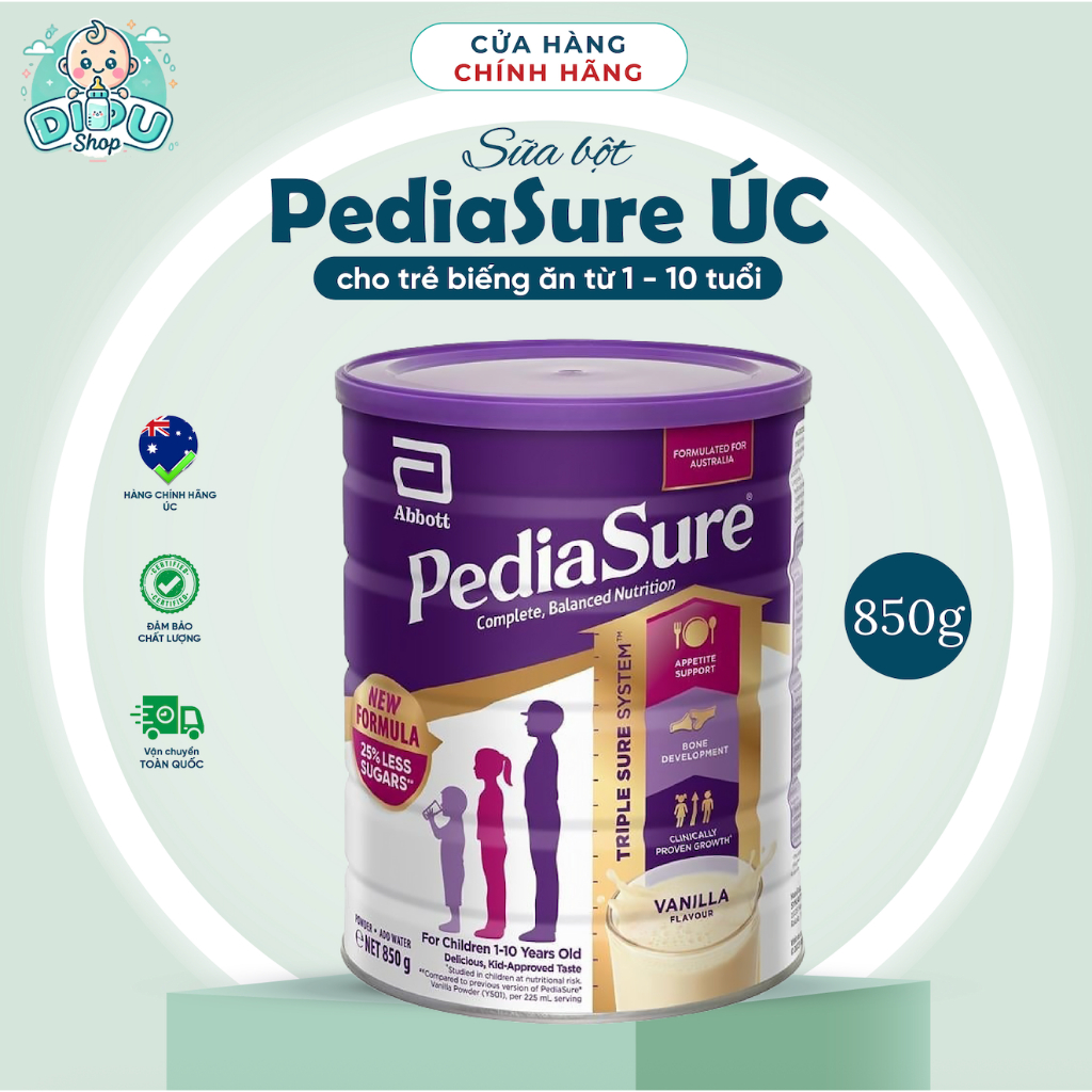 Sữa bột Pediasure Úc 850gr hương Vani Nắp Tím Sữa bột dinh dưỡng cho bé
