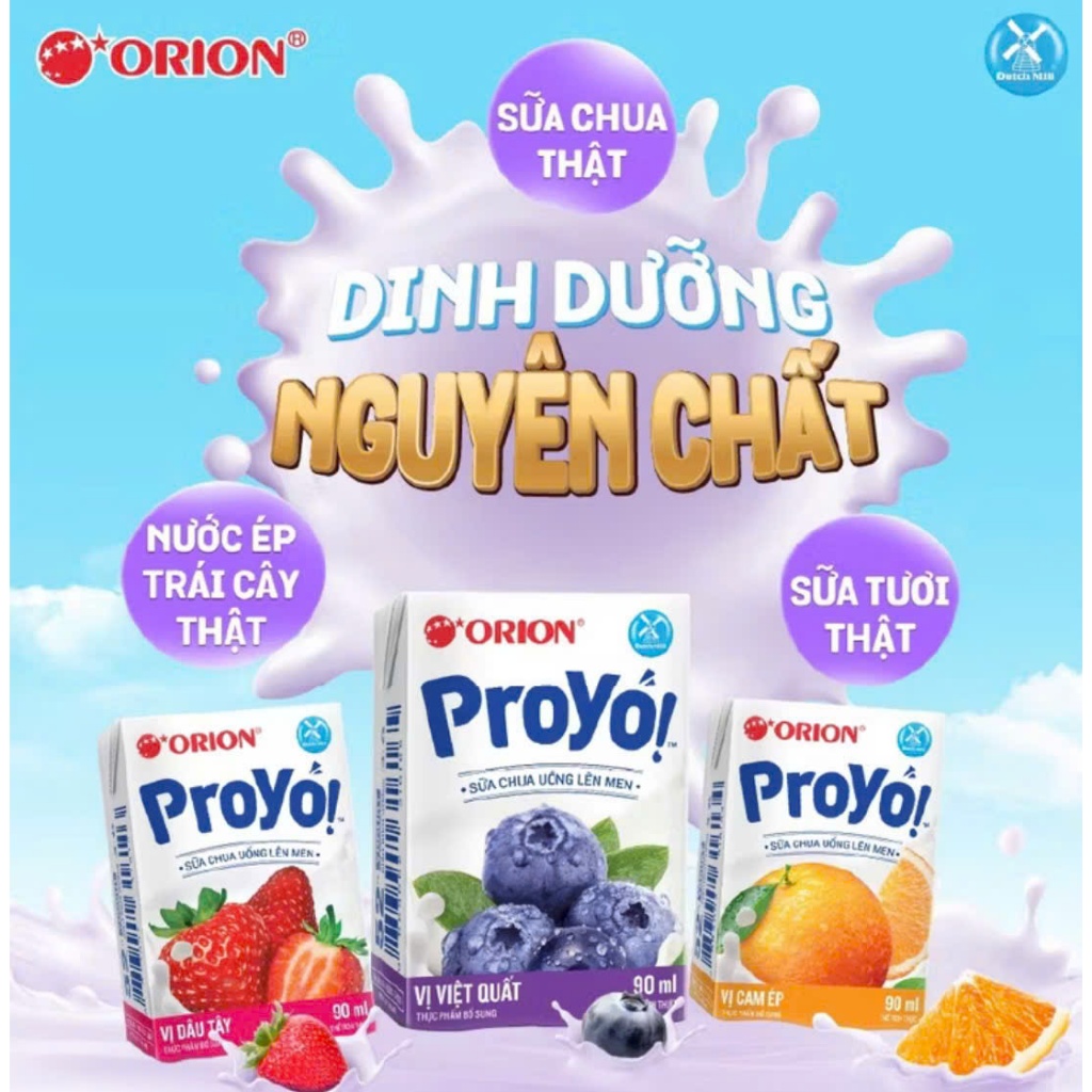[ HSD tháng 7/2026] Thùng 48 hộp Sữa Chua Uống ORION ProYo vị Việt Quất/Cam/Dâu 90ML