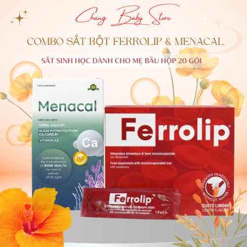 Combo Sắt Sinh Học Ferrolip - Canxi EU tảo biển Aplicaps Menacal dành cho người lớn, mẹ bầu, mẹ sau 