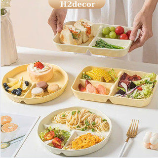  Đĩa sứ tròn Đĩa sứ chữ nhật chia ngăn đựng thức ăn đĩa ăn dặm cho bé tráng men gốm cao cấp màu pastel-H2DECOR 