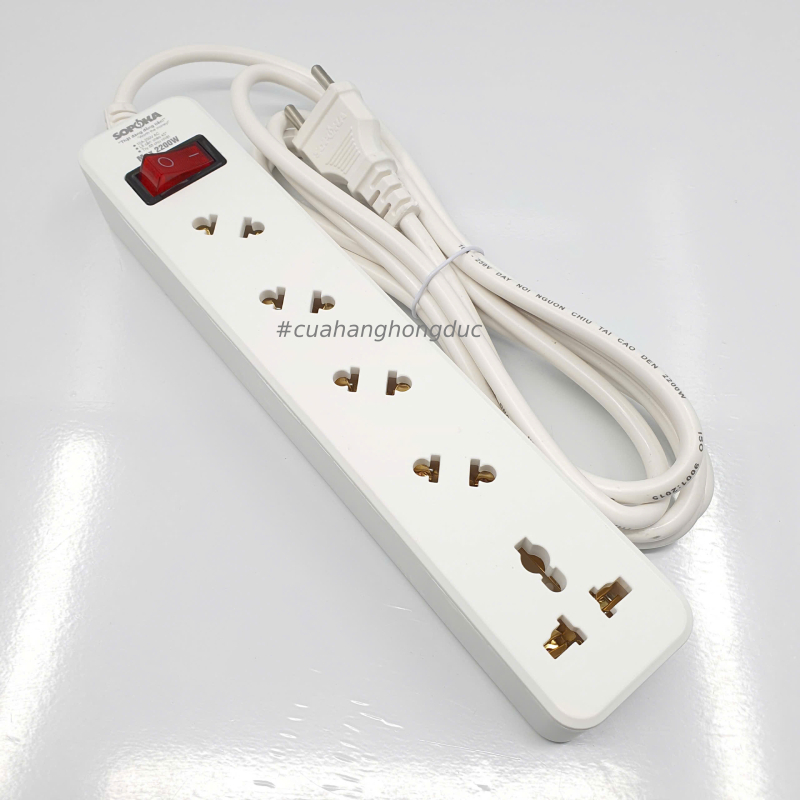 Ổ Cắm Điện 5 Lỗ Chéo SOPOKA 2200W - Dây Dài 2.5m 4.5m (5A2)