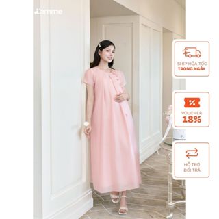 Váy bầu, đầm bầu Ara Dress BST Swanee 2025 chất liệu tơ lụa cao cấp mềm mại, xếp li cổ nhẹ nhàng BY L'AMME