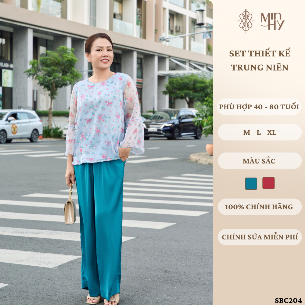 Bộ Trung Niên Vải Lụa Nhập Thiết Kế Sang Trọng MinHy Dáng Rộng Có Bigsize By NTK Hạnh Bùi - [SBC204]