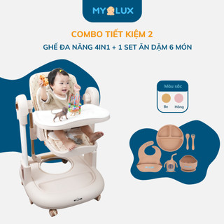 COMBO TIẾT KIỆM: Ghế Ăn Dặm Đa Năng 4in1 + Set Ăn Dặm 6 Món Silicone Cao Cấp MYLUX