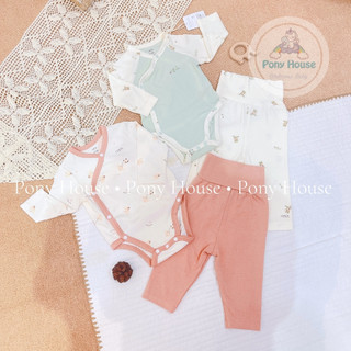  Body Chip Dài Tay Nous Kèm Quần Cạp Cao Siêu Mềm Mại - Bodysuit Cho Bé Trai Bé Gái Sơ Sinh 