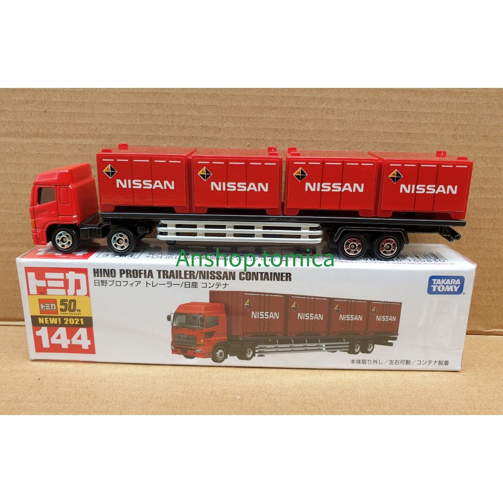 Mô hình xe tải chở hàng tomica Nhật Bản Hino Profia Trailer Nissan CONTAINER No144 (Có Hộp)