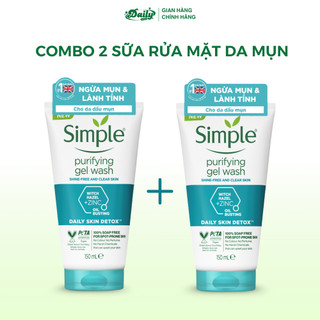  Combo 2 sữa rửa mặt Simple dành cho da dầu mụn làm sạch dầu nhờn giúp dưỡng ẩm cho da mềm mịn 