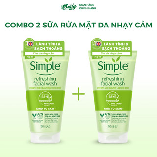  Combo 2 sữa rửa mặt Simple dành cho da nhạy cảm làm sạch da dịu nhẹ không gây kích ứng da 