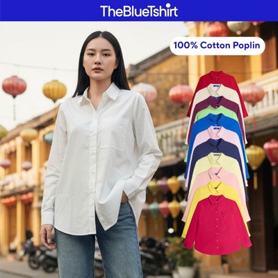 TheBlueTshirt - Áo sơ mi dài tay phom rộng nhiều màu cho nữ - The New Pocket Oversize Shirt - Women