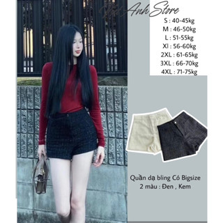    S-4XL  Quần Sooc Dạ Blinh 2 Lớp Phối Nhũ Cạp Cao Tôn Dáng Women Quần Short Dạ Phối Nhũ Lưng Cao 