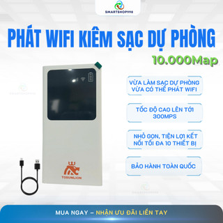 Bộ Phát Wifi Kiêm Sạc Dự Phòng 10.000mah Tốc Độ Cao Kết Nối Đa Thiết Bị Điện Thoại Máy Tính, Smartshop998 may 10000