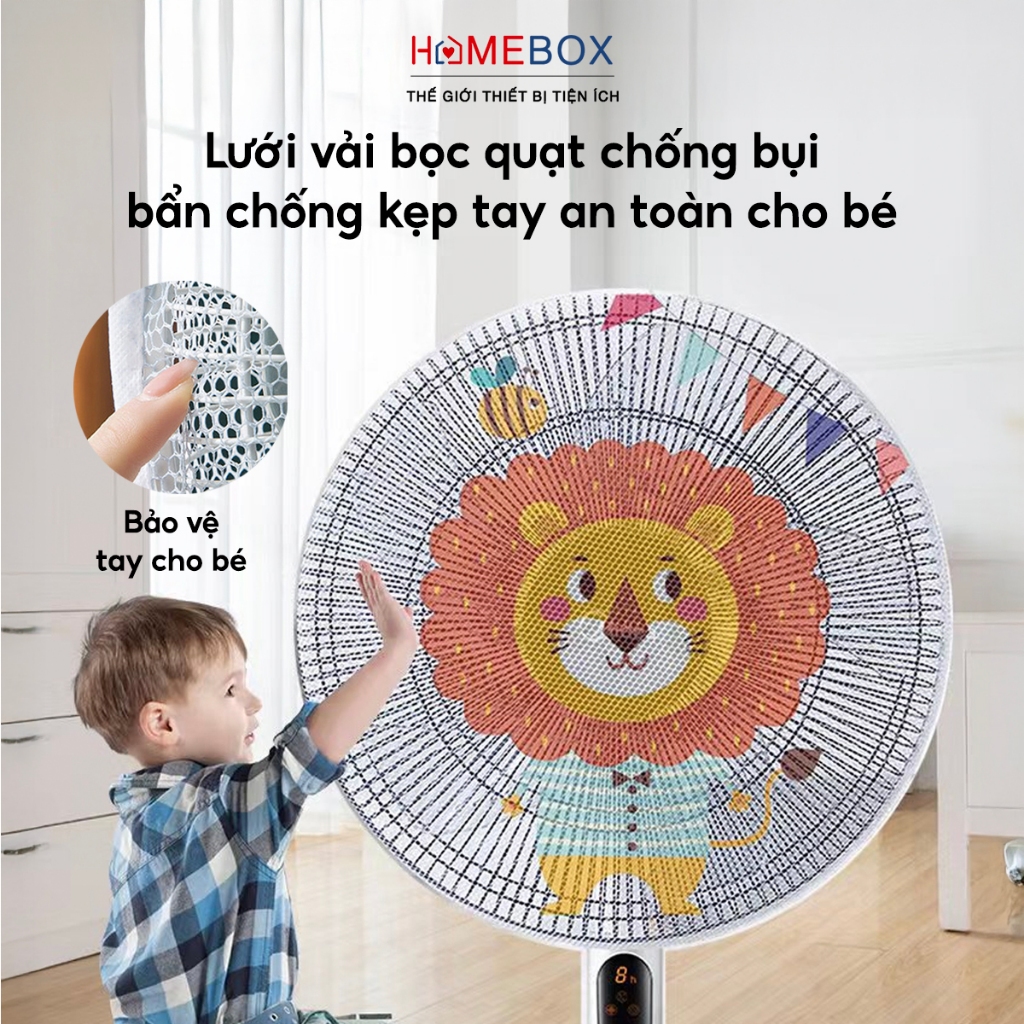 Lưới Bọc Quạt An Toàn Cho Bé Dây Rút, Chắn Kín Mặt Sau Bọc Vải Che Quạt Đa Năng Hoạ Tiết Dễ Thương