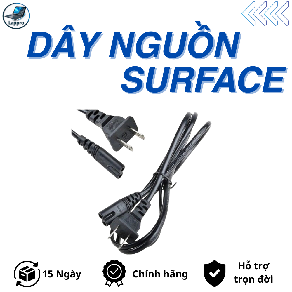 Dây Nguồn Số 8 Cho Sạc Microsoft Surface | Cáp Nguồn Adapter Surface Pro/Surface Laptop/Surface Book