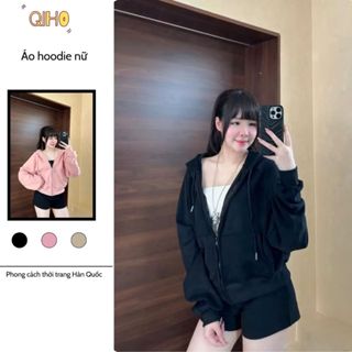 [DEAL MỞ BÁN] Áo hoodie nỉ form ngắn áo khoác nỉ nữ có túi hàng 2 lớp dây rút C06 Qihostore