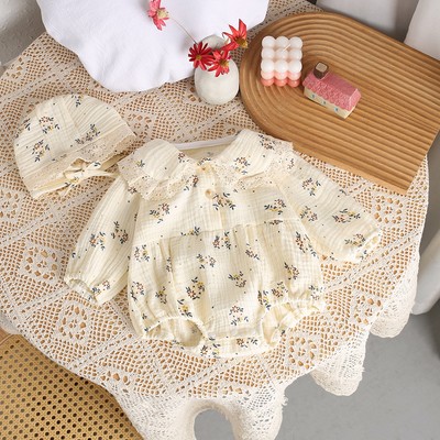 Body Tay Dài Cổ Viền Ren Họa Tiết Hoa Cho Bé Gái Sơ Sinh 1 2 Tuổi MINTSCLOSET Quảng Châu - BS6587