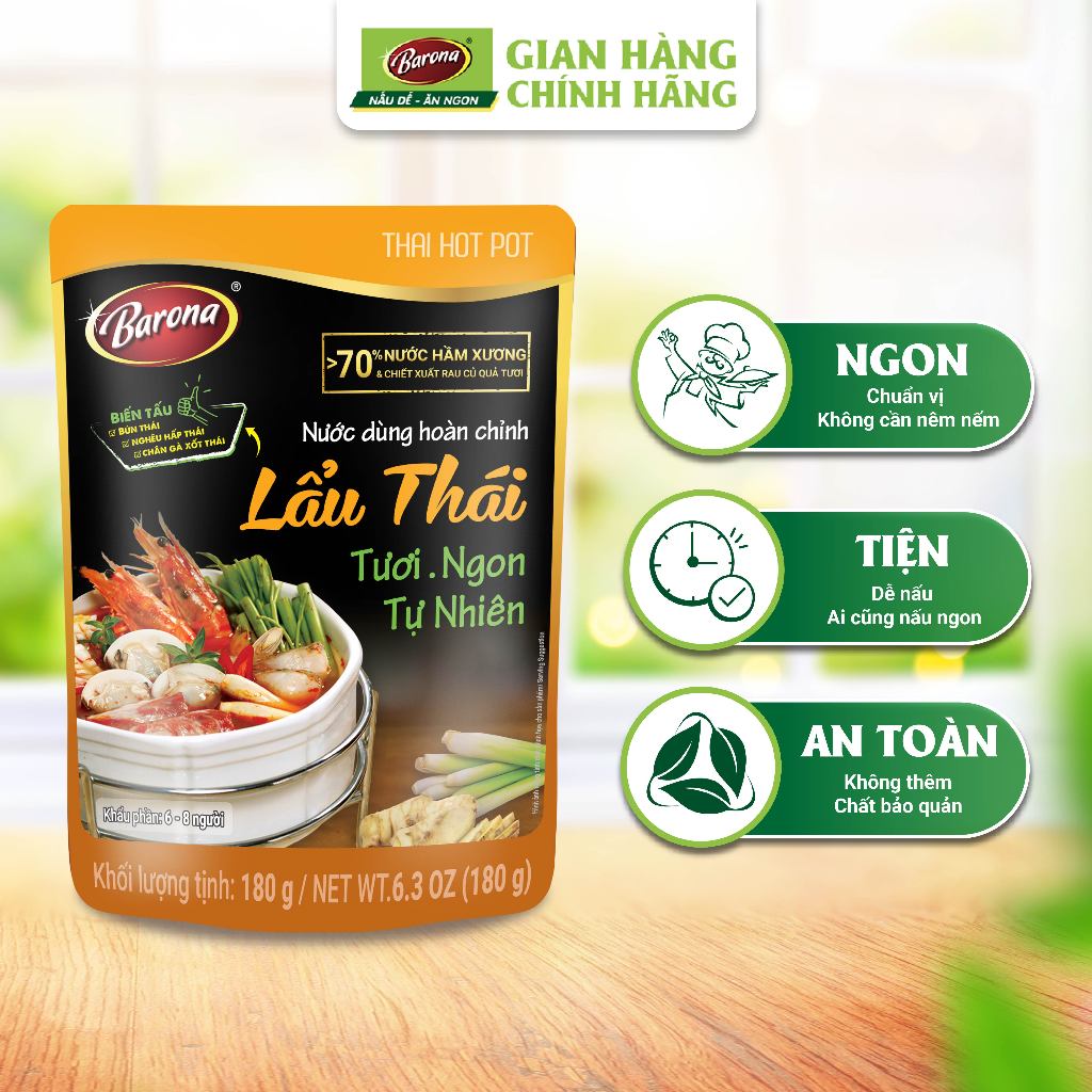  Gói gia vị nấu Nước Dùng hoàn chỉnh Barona - Lẩu Thái 180g gói 