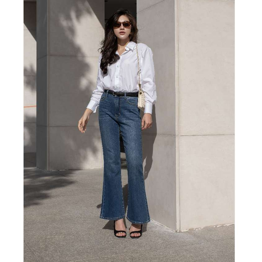 HASHTAGEM - Quần Jean Loe CFJ.5 Flare Jeans Pageant Blue Ống Loe Vừa, Co Giãn Nhẹ, Xanh Đậm Wash