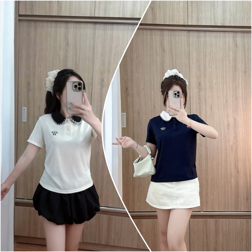 2 Áo Polo Cổ Phối Viền Thêu Nơ-Điệu Đà,Dáng xuông nhẹ vừa người.Hàng Big size 85kg(Combo)( M18) | BigBuy360 - bigbuy360.vn