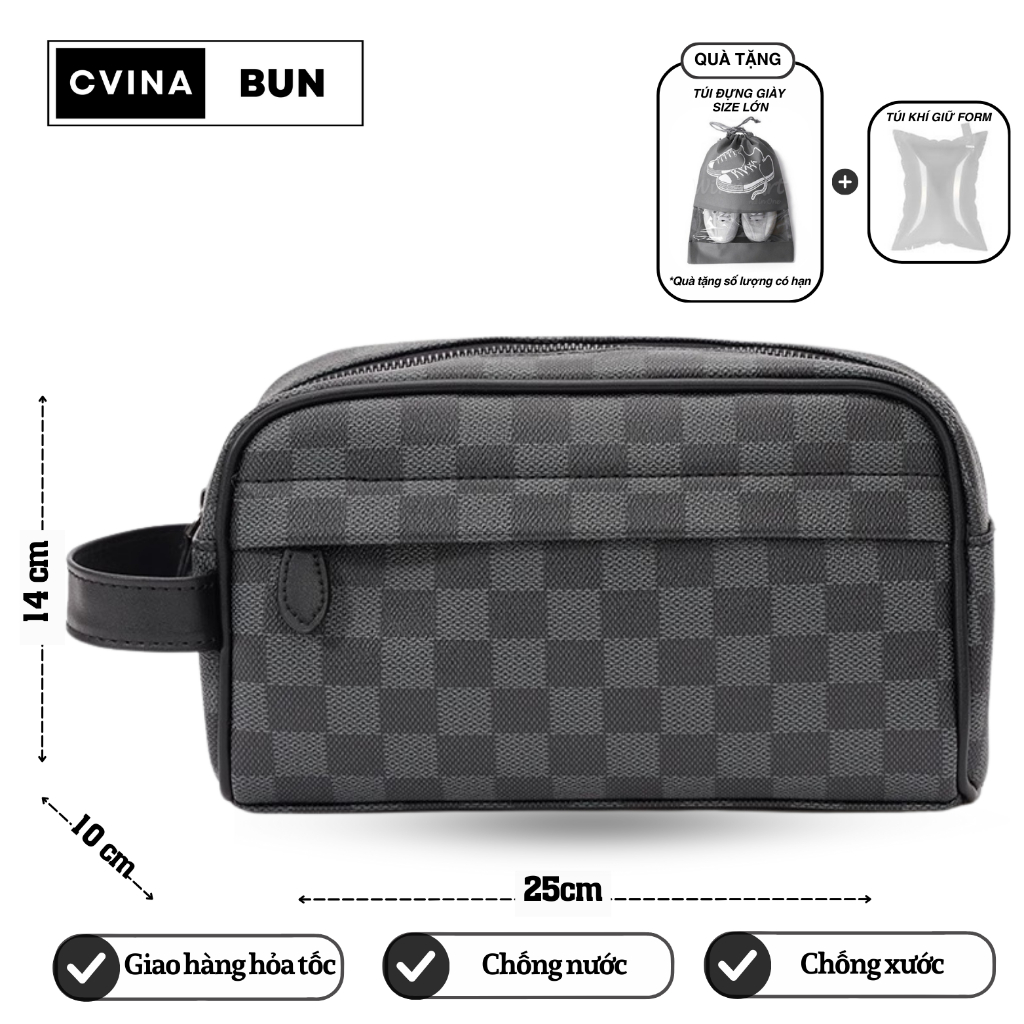 Ví cầm tay kẻ caro da pu chống nước, chống xước thời trang , phong cách lịch lãm, sang trọng