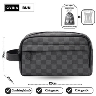 Ví cầm tay kẻ caro da pu chống nước, chống xước thời trang , phong cách lịch lãm, sang trọng