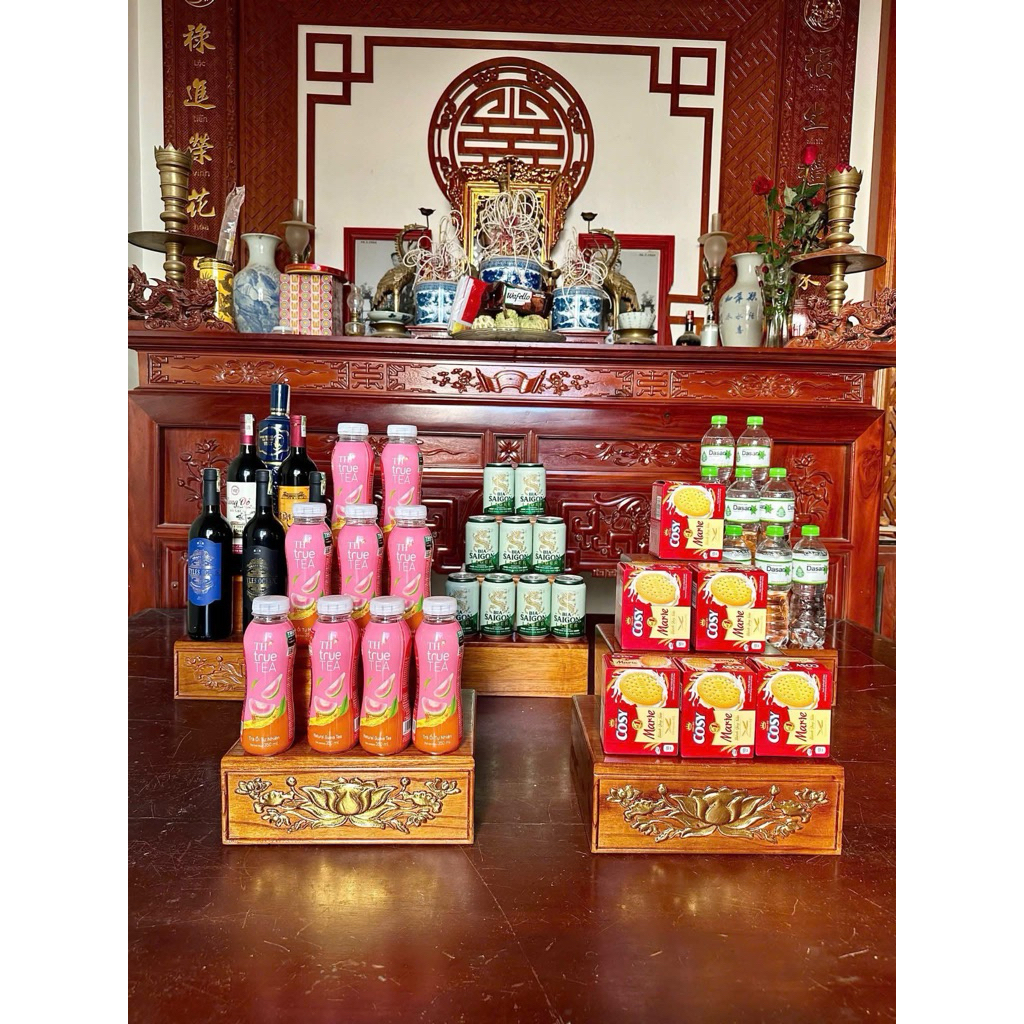 đôn gỗ 3 tầng bày nước bánh kẹo-dùng để trang trí ban thờ ,ban gia tiên,ban thần tài