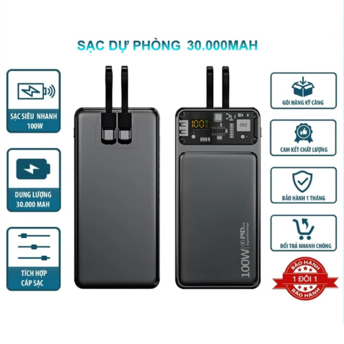 Sạc Dự Phòng 30000mah Sạc Nhanh Màn Hình Led, Tích Hợp 2 Đầu Sạc Tiện Dụng, Sạc Cho Iphone Và Android | BigBuy360 - bigbuy360.vn