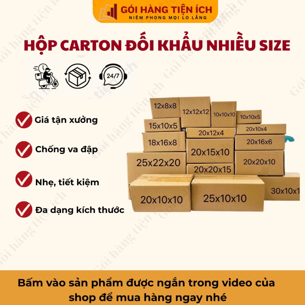 Combo 10 Hộp carton đối khẩu đóng hàng full size, hộp giấy carton nhiều kích thước giá rẻ