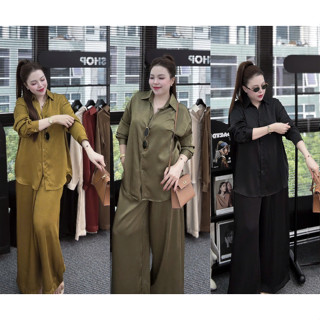  Set bộ sơ mi áo quần lụa vân mỹ màu đơn giản sang trọng cho nữ có size lên tới 80kg 