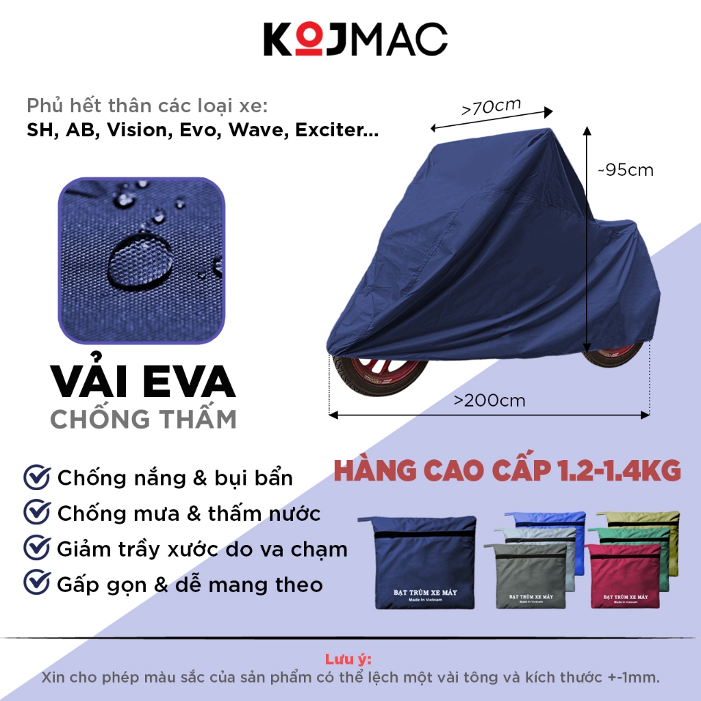 [Tốt Lớn] Bạt Phủ Xe Máy Vải EVA Dày Chống Thấm Cách Nhiệt Cao Cấp - Áo Trùm Xe Có Túi Bo Chun 2 Đầu