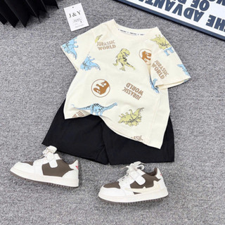 [Mua 2 Bộ Tặng Kính] Bộ Cộc Tay Cho Bé Trai Khủng Long Be Quần Kaki Chất Vải Cotton Co Giãn 4 Chiều Hà Duyên Kids
