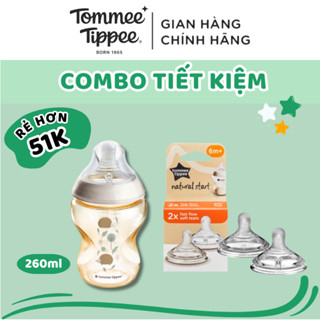 COMBO Bình Sữa PPSU Ty Siêu Mềm Tự Nhiên Tommee Tippee 260ml Hoạ Tiết & Núm Ty Silicon Thay Thế 6M+