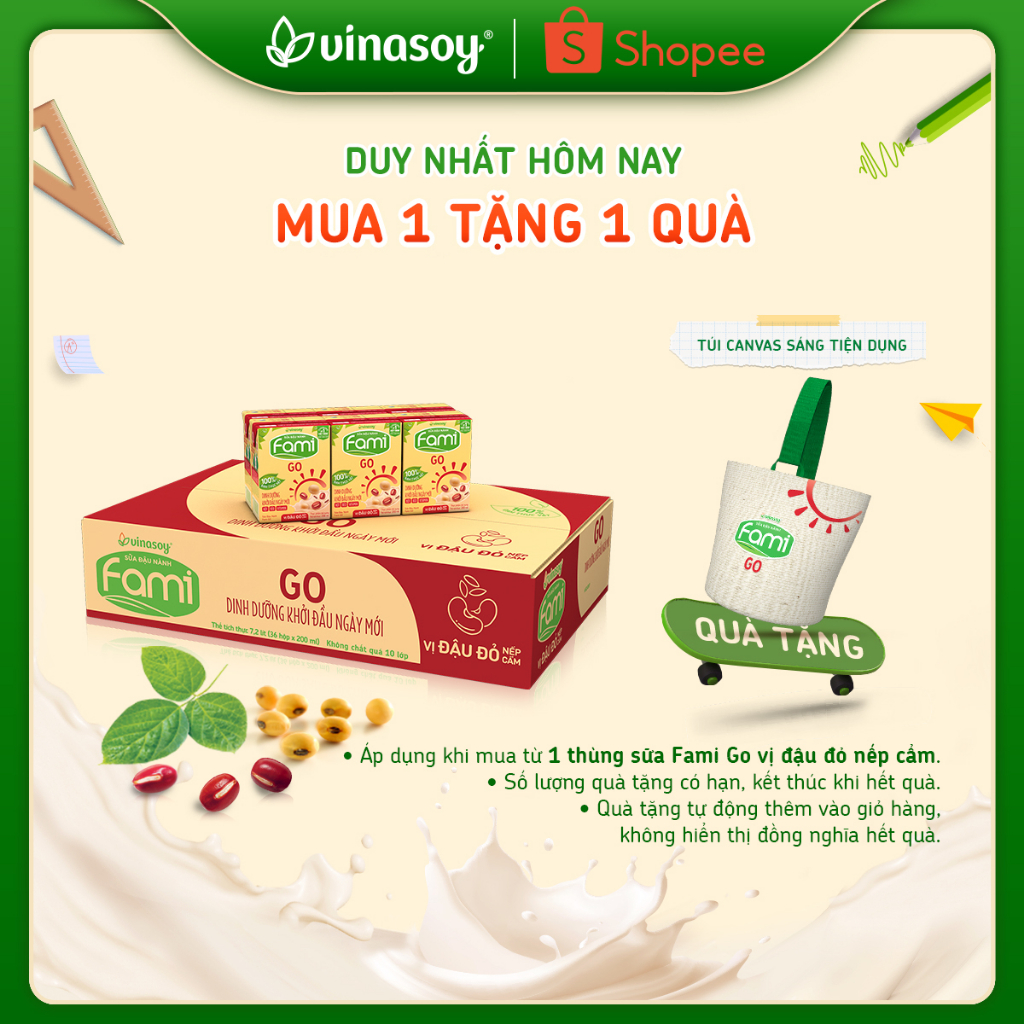 Thùng sữa đậu nành Fami Go Đậu đỏ (36 hộp x 200ml)